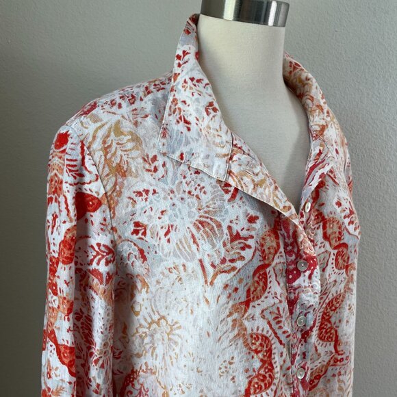 Chicos Womens Large Medallion Print Tunic Top 100% Linen 3/4 Sleeve Shirt Blouse - Picture 5 of 13